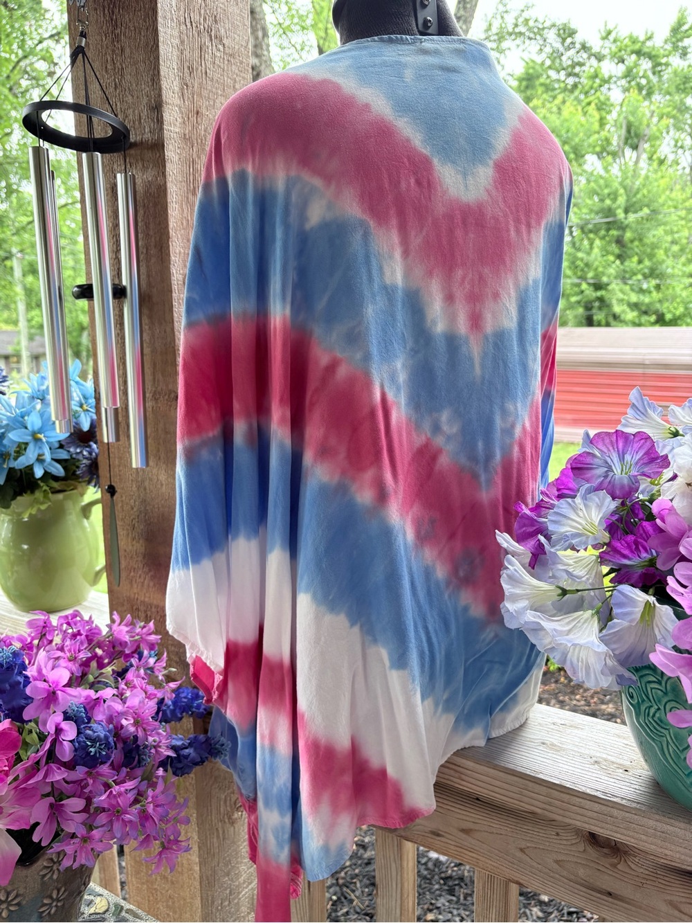 Mm Mm Mm Tie Dye Red White Blue Flowy Open Front Kimono Cardigan or Cover M - Picture 7 of 9